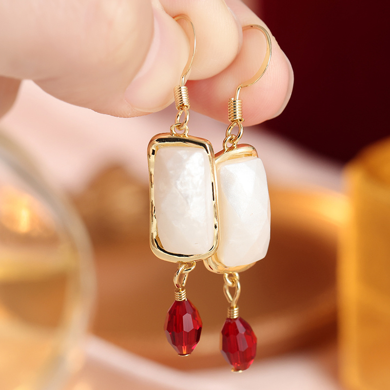 Women's Elegant White Agate Drop Earrings